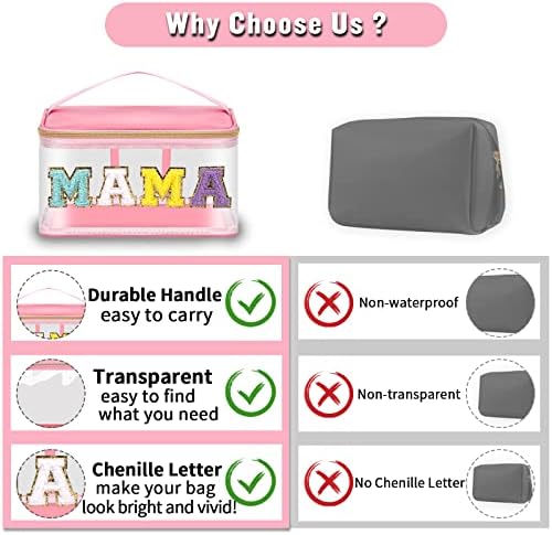 Chenille Letter Clear Makeup Bags Mama Pouch, Preppy Patch Makeup Bag Zipper - Image 4