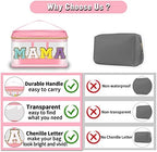 Chenille Letter Clear Makeup Bags Mama Pouch, Preppy Patch Makeup Bag Zipper - Image 4