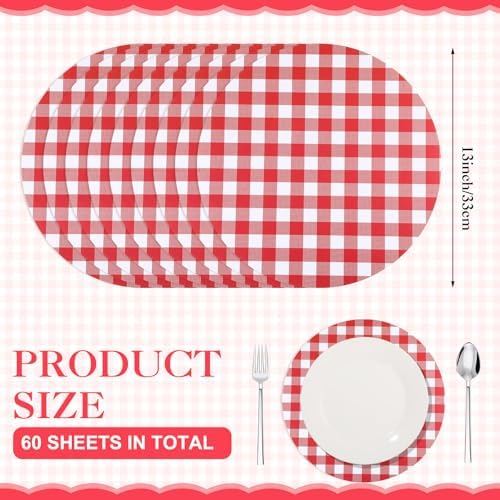 Funnymoom 60 Pcs Red and White Gingham Disposable Paper Placemats Round Table - Image 3