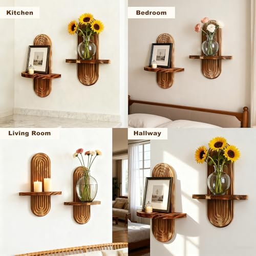 Artilady Floating Shelves for Wall Decor Boho, Wood Trinket Storage Shelf - Image 5