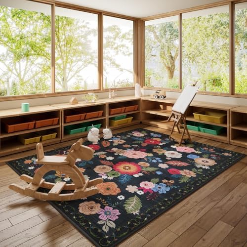 6x9 Area Rugs for Living Room: Washable Bedroom Rug Non Slip Floral Carpet - Image 3