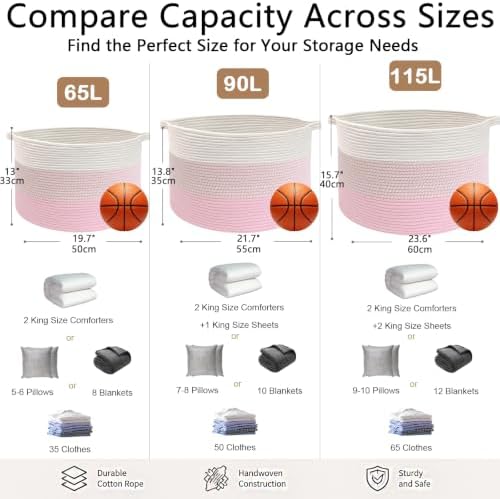 115L Extra Large Blanket Basket, Woven Laundry Basket-Mixed Pink - Image 2
