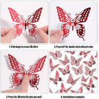 SAOROPEB 3D Butterfly Wall Decor 48 Pcs Blood Red Butterfly Decorations - Image 6