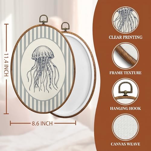 SONMYSULIL Coastal Beach Jellyfish Wall Art Decor, Ocean Beach Nursery Oval - Image 6