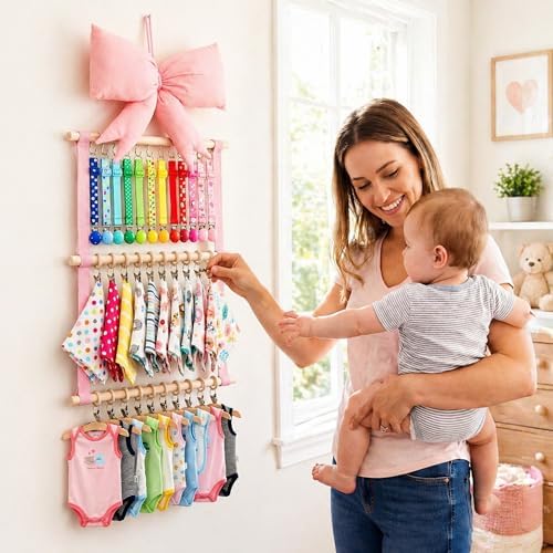Sliner Pink Bow Baby Organizer for Girls, 3 Tier Bibs Pacifier Holder - Image 5
