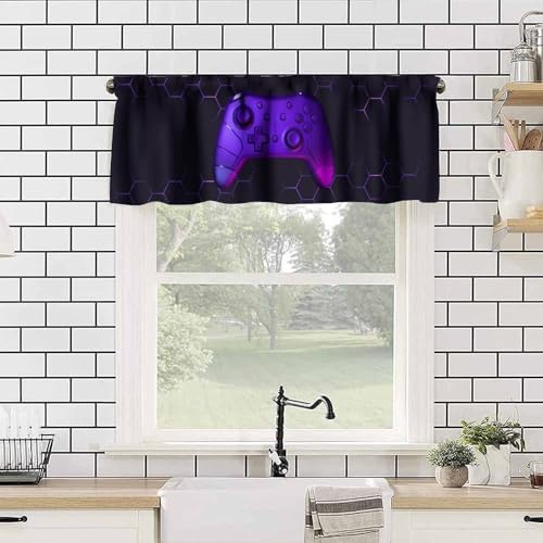 Game Valance Curtains Purple Geometric Honeycomb Abstract Game Consoles Print - Image 4