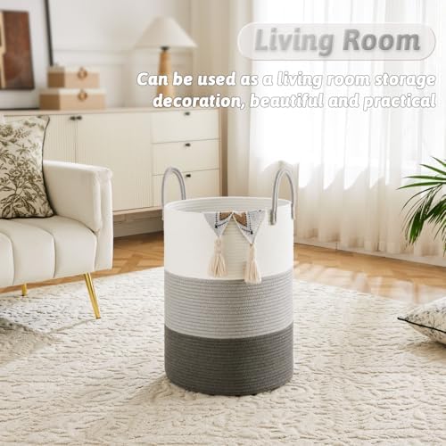 Artfeel Laundry Basket, Woven Cotton Rope Laundry Hamper, 100L - Image 5
