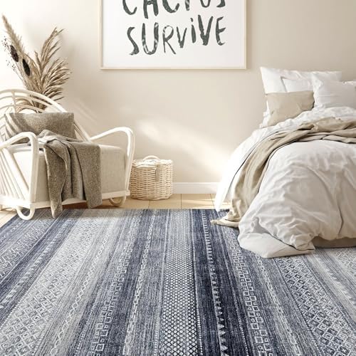 Nakagishi Boho 4x6 Area Rug Living Room Rugs Machine Washable Denim Blue - Image 4