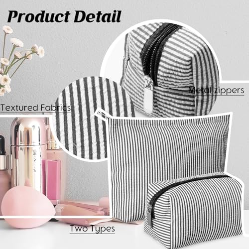 Huhumy 2 Pcs Makeup Bag Set for Women, Thin Stripe - Image 3