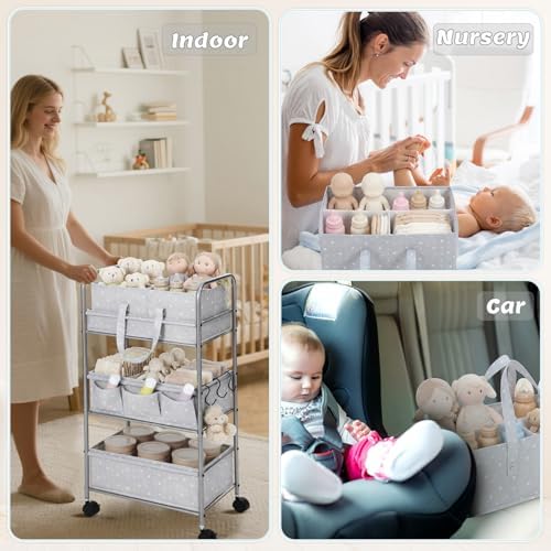 Yookeer 2in1 Baby Diaper Caddy Organizer Cart 3 Tier Large Capacity Metal - Image 4