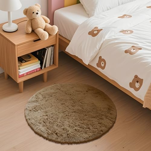 OLANLY Taupe Round Rugs for Bedroom - Image 2