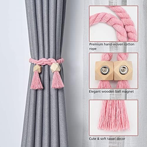 NICEEC 2 Pack Wooden Polyhedron Magnetic Curtain Tiebacks Boho Home Decor Drape - Image 3