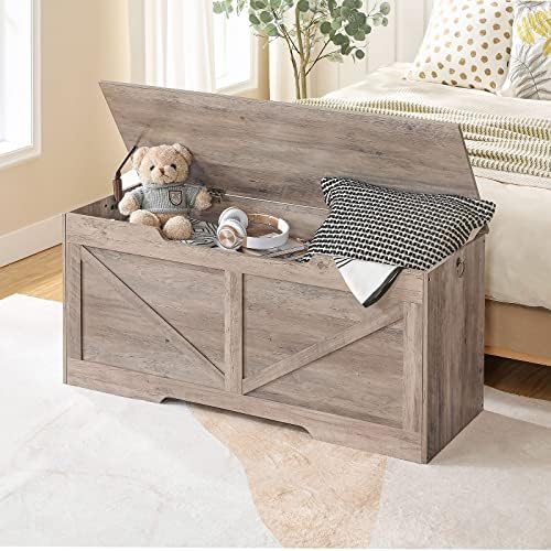 HOOBRO Storage Bench, 43.3” Retro Wooden Storage Chest - Image 3