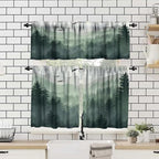 Forest Valance Curtain for Kitchen, Watercolor Green Forest Flying Birds Nature - Image 4