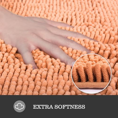 Yeaban Chenille Peach Bathroom Rug 26"x44", Non-Slip Rubber Backing - Image 3