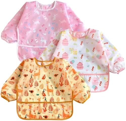 PandaEar (3 Pack Long Sleeve Bibs| Waterproof Full Sleeve Bib by PandaEar