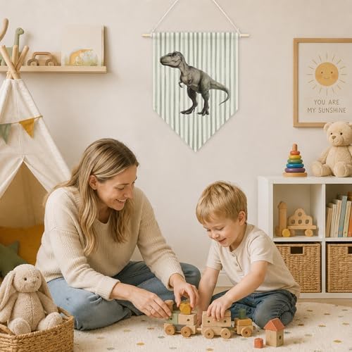 KYTWSFWS Dinosaur Nursery Wall Art Pennant Flag, Boys Room Wall Decor, Sage - Image 5