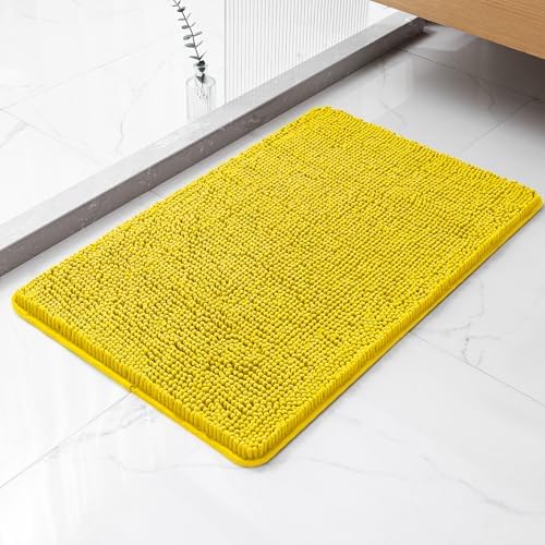 Chenille Bathroom Rug 20"x32" Yellow, Non-Slip Plush Bath Mat by Kildoss