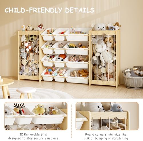 EXPERLAM Large Toy Storage Organizer, Wooden Stuffed Animal Storage & 12-Bins - Image 3