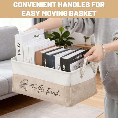 2 Pcs to Be Read Book Basket Set, Linen Fabric Book Storage Basket - Image 3