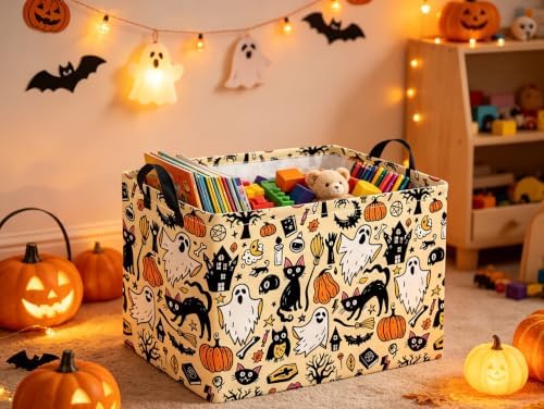 Rectangular Halloween Basket Trick or Treat Pumpkin Basket Cute Storage Bin - Image 3