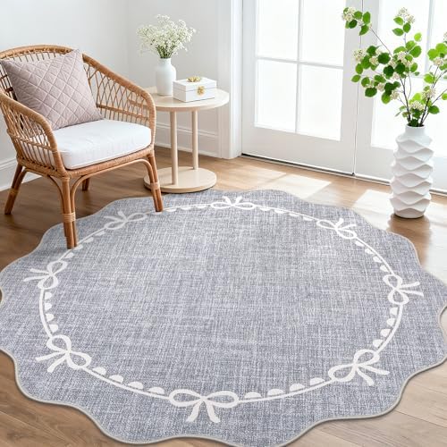 GarveeHome 5ft Round Rugs Washable Scalloped Bow Rug - Image 2
