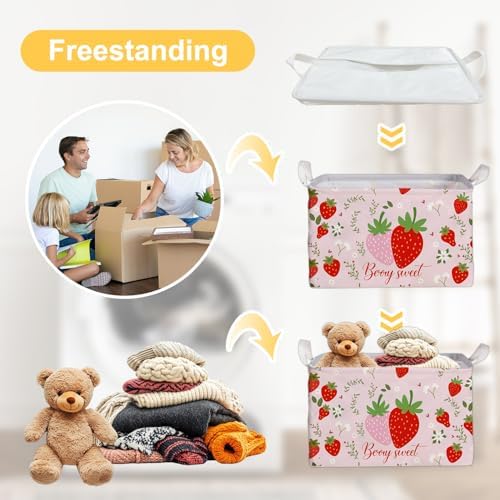 Strawberry Foldable Storage Box, Strawberries Waterproof Fabric Toy Organizer - Image 3