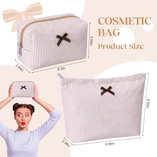 Huhumy 2 Pcs Makeup Bag Set for Women, Bow Stripe - Image 4