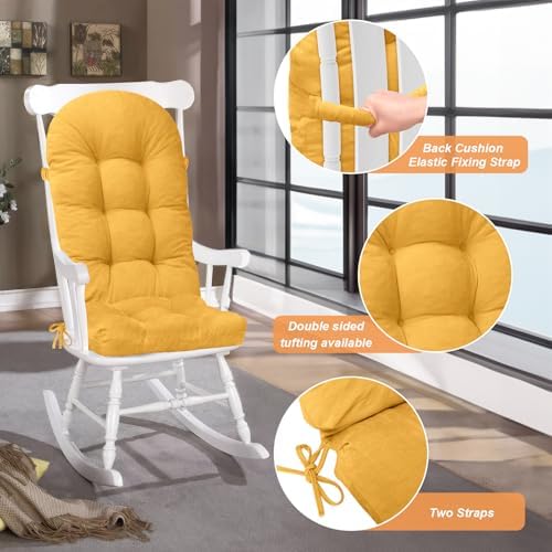 Rocking Chair Cushion, High Back, Colza Yellow - Image 3