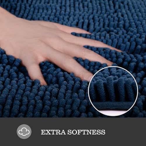 Yeaban Chenille Navy Blue Bathroom Rug 36"x60", Non-Slip Rubber Backing - Image 2