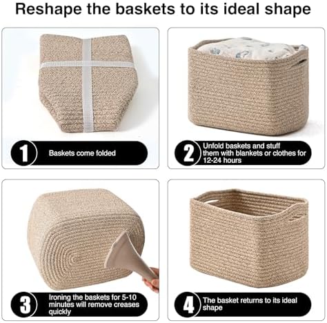 ICERZCZ Small Storage Baskets for Shelves Organizing, Woven Cotton Rope Baskets - Image 7