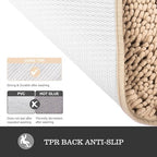Yeaban Chenille Ivory Cream Bathroom Rug 26"x44", Non-Slip Rubber Backing - Image 3