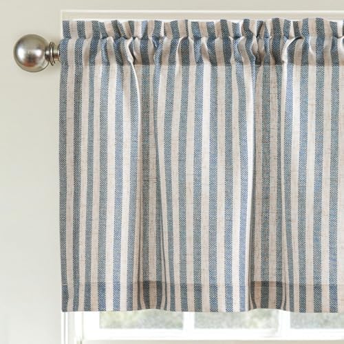 jinchan Linen Boxter Striped Kitchen Valances Blue 50 x 16 inch 2 Panels - Image 2