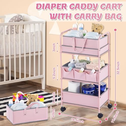 Honeydak 2in1 Baby Diaper Caddy Organizer Cart Bedside Rolling Cart - Image 2
