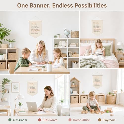 Kids Affirmations Wall Decor Banner, I Am Kind Smart Loved Enough Positive - Image 4