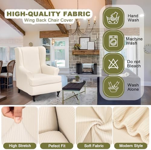 NILUOH Wingback Chair Covers 2-Piece, Armchair Slipcovers - Image 3