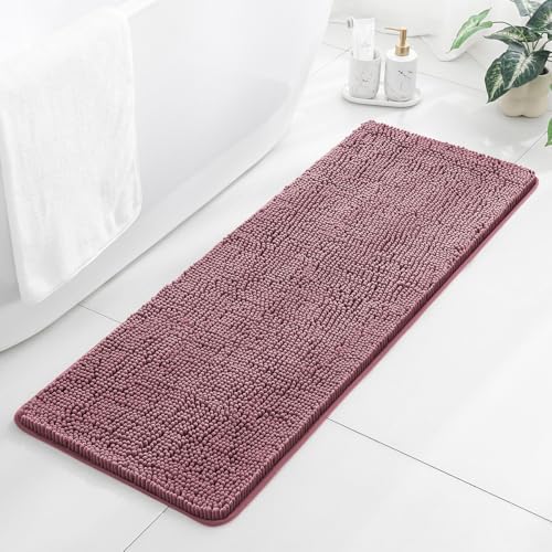 Chenille Bathroom Runner Rug 17"x47" Dusty Rose, Plush Bath Mat by Kildoss