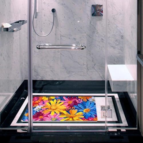 Shower Mat Non Slip 26.8 x 15.1 Inches, Colorful Daisies Bathtub Mat Shower - Image 6