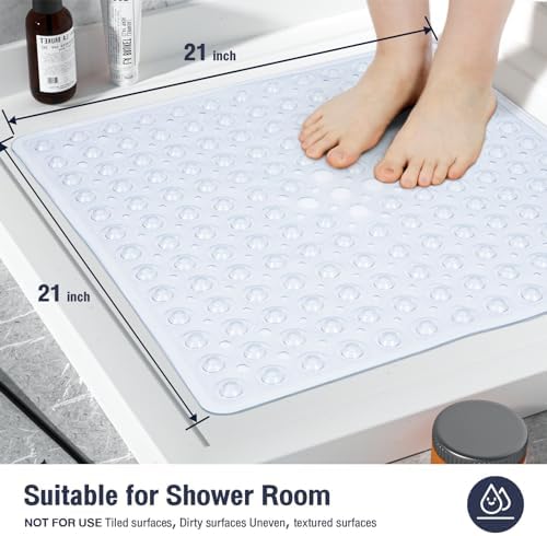 Square Shower Mat Bathtub Mat Tub Bath Mat Non Slip Clear 21"x21" - Image 2