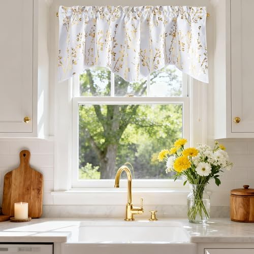 NICETOWN White Blackout Floral Kitchen Valances by NICETOWN