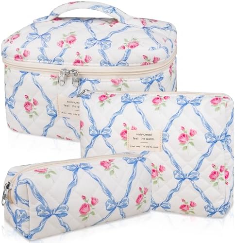 Gosect Makeup Bag Set, Quilted Makeup Bag, Large Floral Cosmetic Bag by Gosect