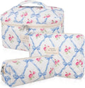Gosect Makeup Bag Set, Quilted Makeup Bag, Large Floral Cosmetic Bag by Gosect