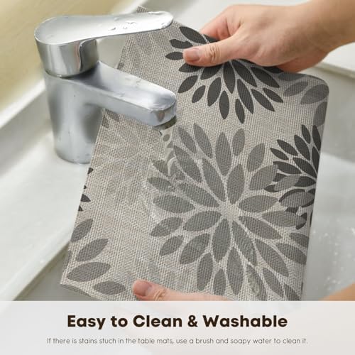Artoid Mode Floral Vinyl Plastic Placemats Set of 4, 12x18 Inch Washable - Image 4