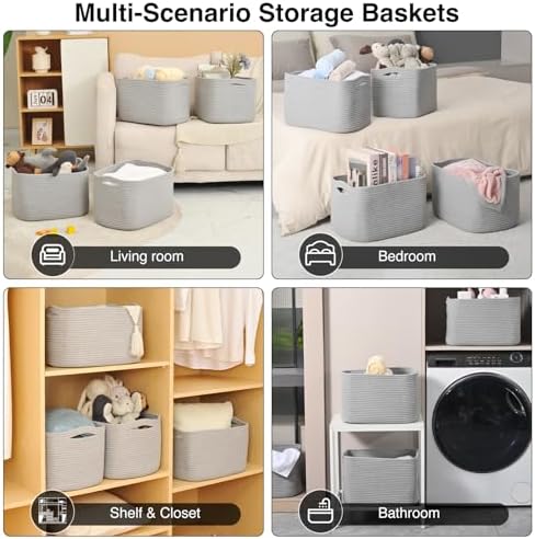 ICERZCZ Storage Baskets for Organizing & Shelves, Woven Cotton Rope - Image 5