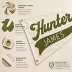Custom Hand Embroidered Pennant Flag Personalized Baby Name Canvas Banner - Image 4