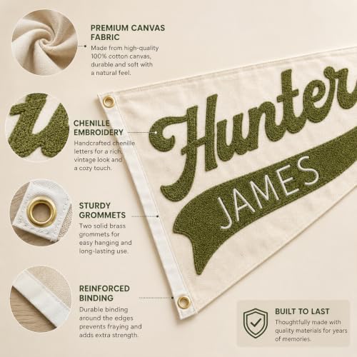 Custom Hand Embroidered Pennant Flag Personalized Baby Name Canvas Banner - Image 4