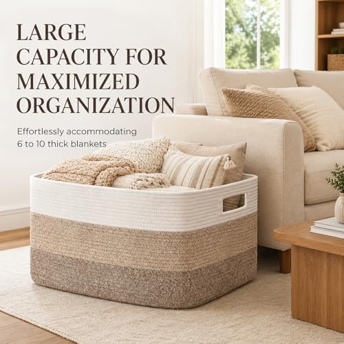 OIAHOMY Blanket Basket Laundry Basket Dog Toy Basket 75L Gradient Brown - Image 4