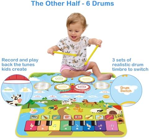 FOKI 3-in-1 Music Mat for Baby & Toddler Gifts, Drum & Animal - Image 3