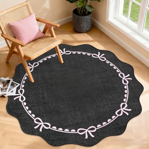 GarveeHome 4ft Round Rugs Washable Scalloped Bow Rug by GarveeHome