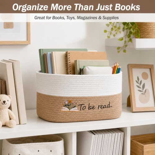 Book Lover Storage Basket Woven Embroidered Storage Bins Gift - Image 4